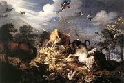 SAVERY, Roelandt Horses and Oxen Attacked by Wolves ar oil on canvas